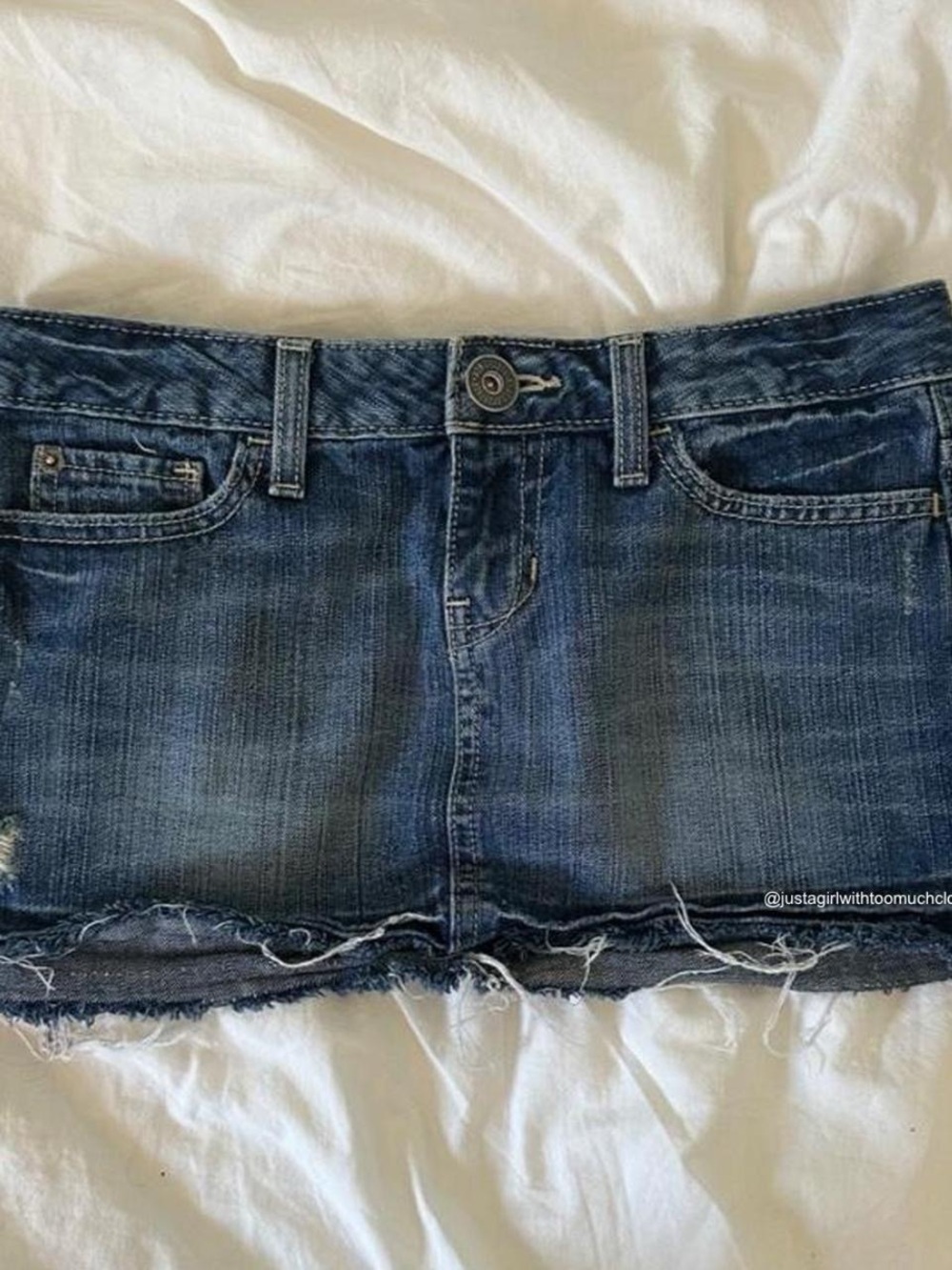 Aeropostale Denim Mini Skirt - Dark Blue Distressed